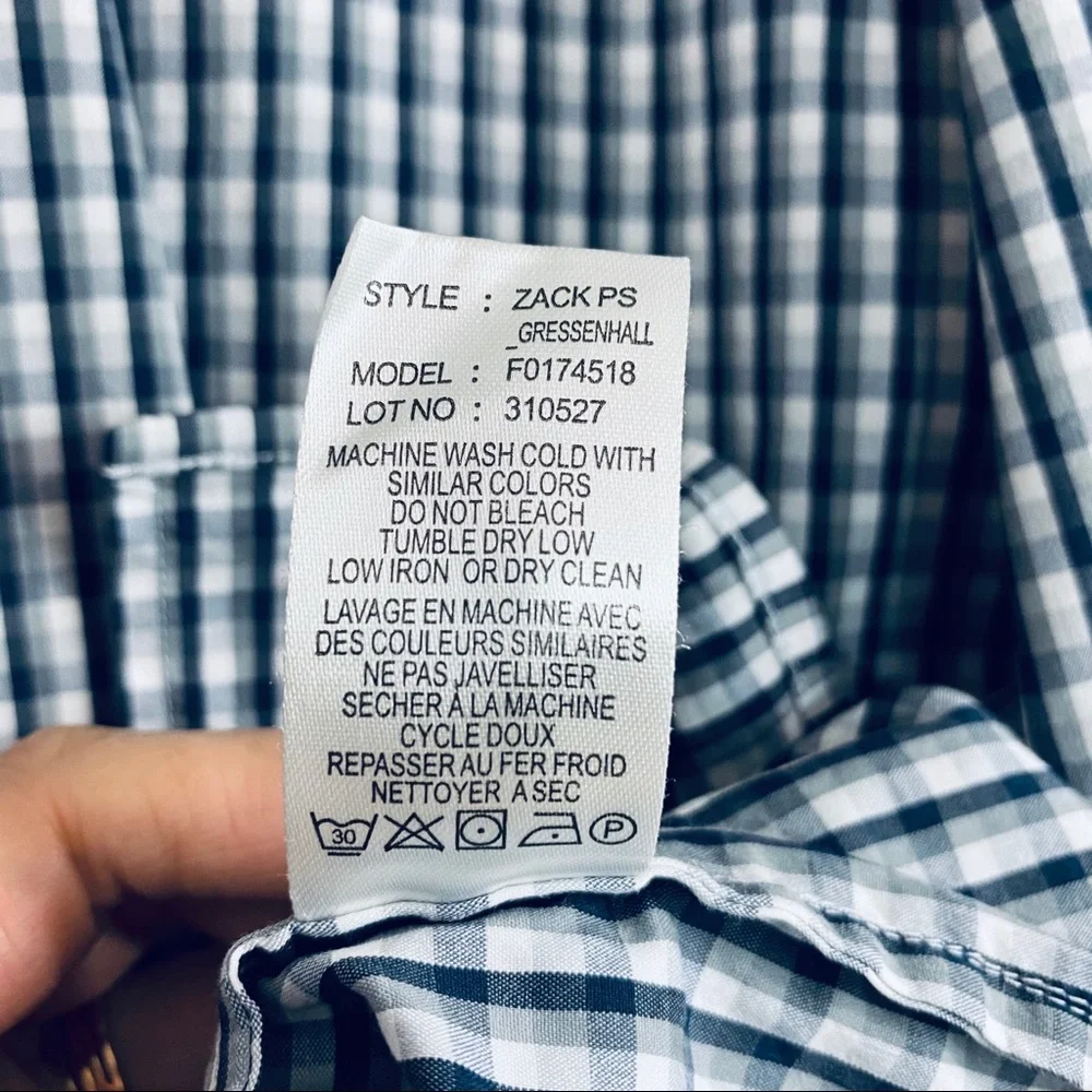 Theory Mens Zack PS Gressenhall Gingham Button Down Shirt XXL Navy Blue F0174518